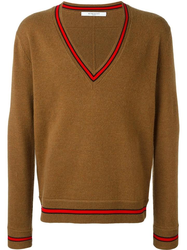 Givenchy Contrast Trim Sweater, Men's, Size: Large, Brown, Wool
