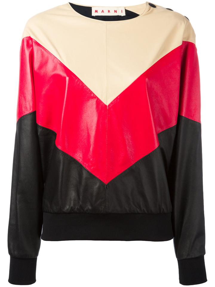 Marni Chevron Pattern Sweatshirt, Women's, Size: 38, Red, Lamb Skin/polyester/spandex/elastane/silk