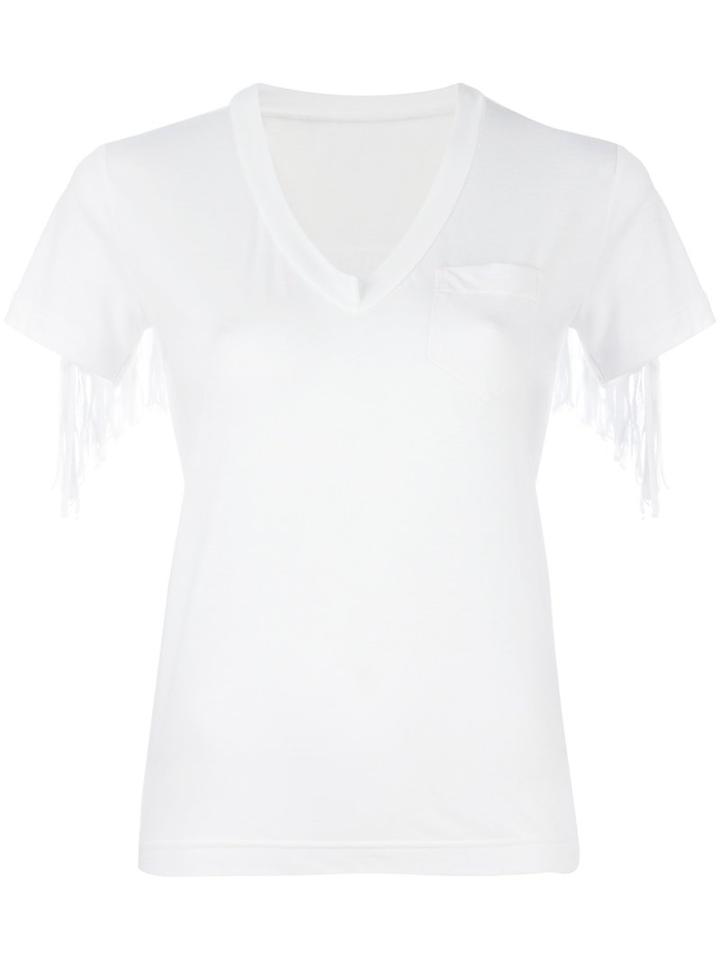 Sacai Fringed Trim T-shirt, Women's, Size: 3, White, Linen/flax/polyester