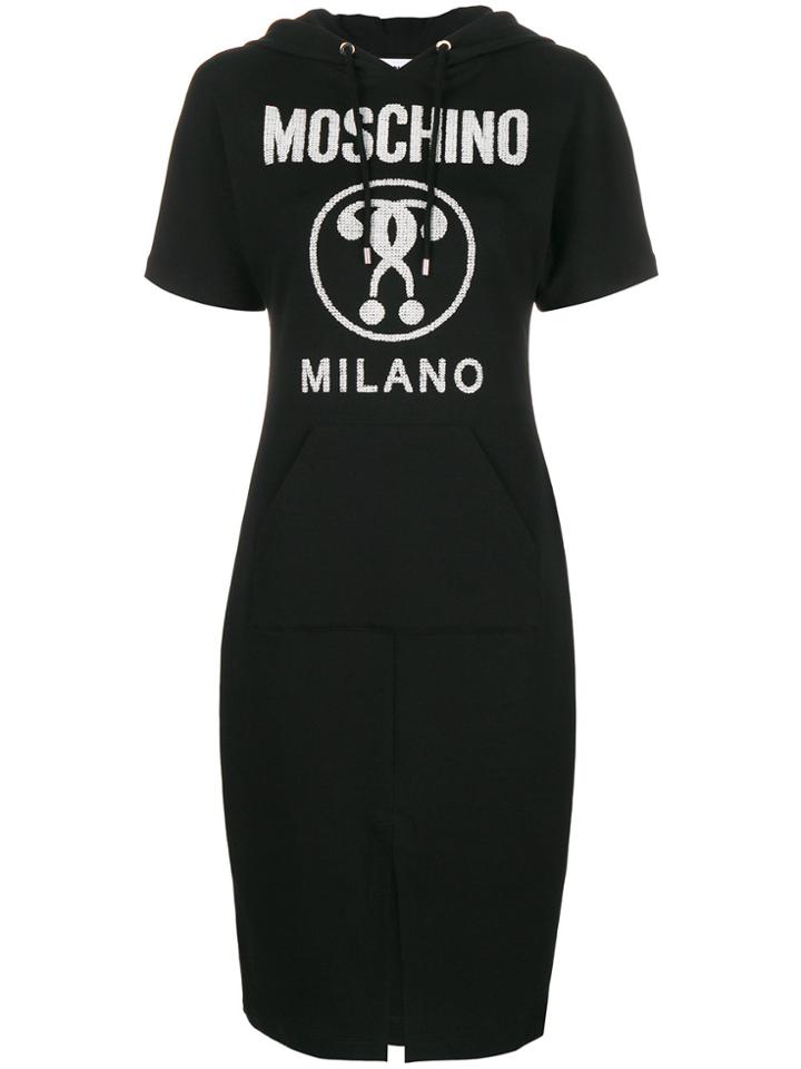 Moschino Printed Logo Hooded Dress - Black