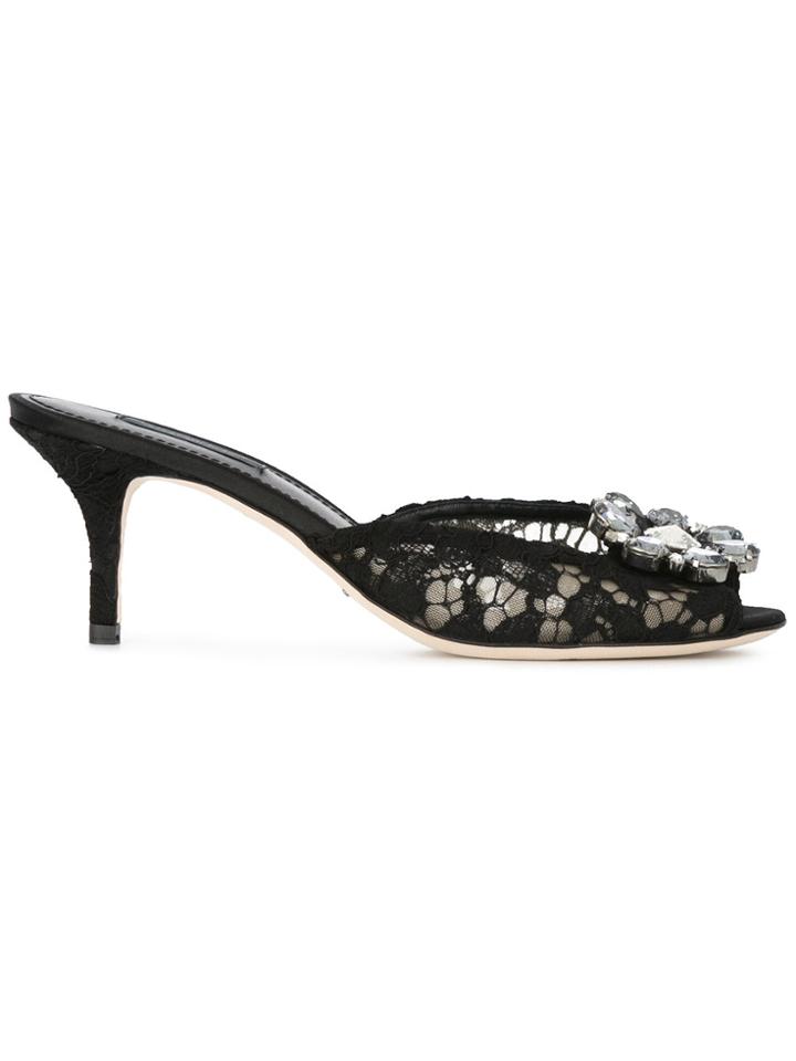 Dolce & Gabbana Embellished Lace Mules - Black