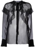 Givenchy Sheer Ruffle Detail Blouse, Women's, Size: 36, Black, Silk