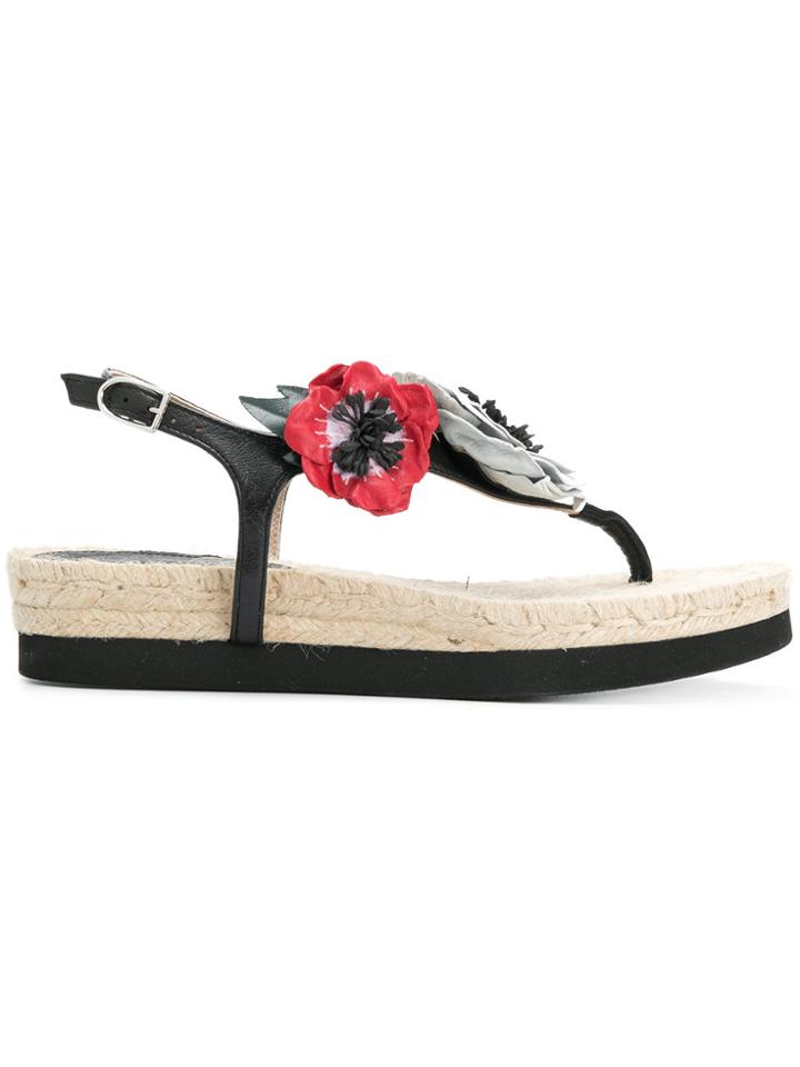 Sonia Rykiel Floral Appliqué Espadrille Sandals - Black