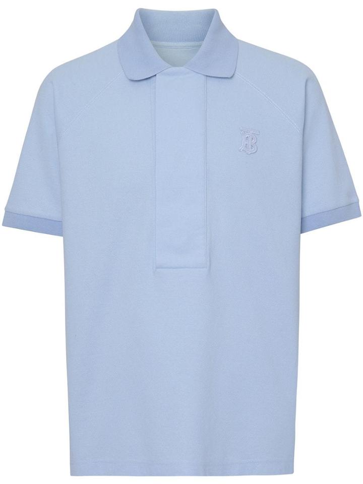 Burberry Monogram Motif Cotton Piqué Polo Shirt - Blue