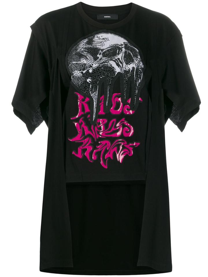 Diesel Double-layer T-shirt With Strass - Black