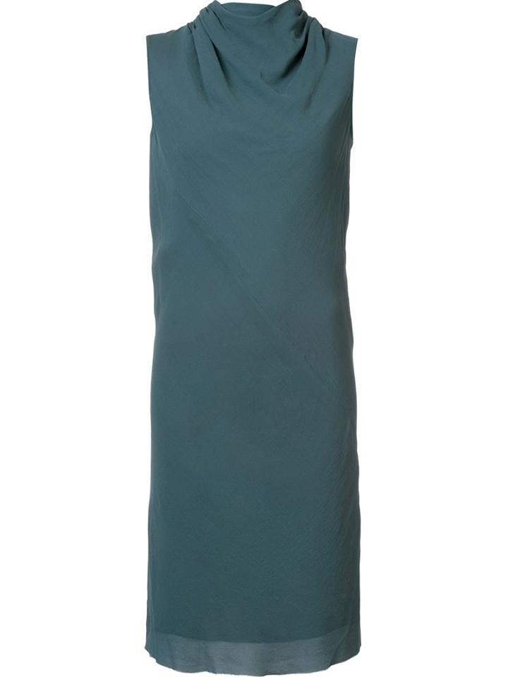 Rick Owens Layered Column Dress, Women's, Size: 44, Blue, Viscose Crepe/silk