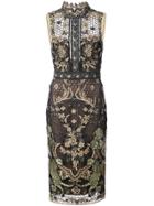 Marchesa Notte Embroidered Fitted Dress - Metallic