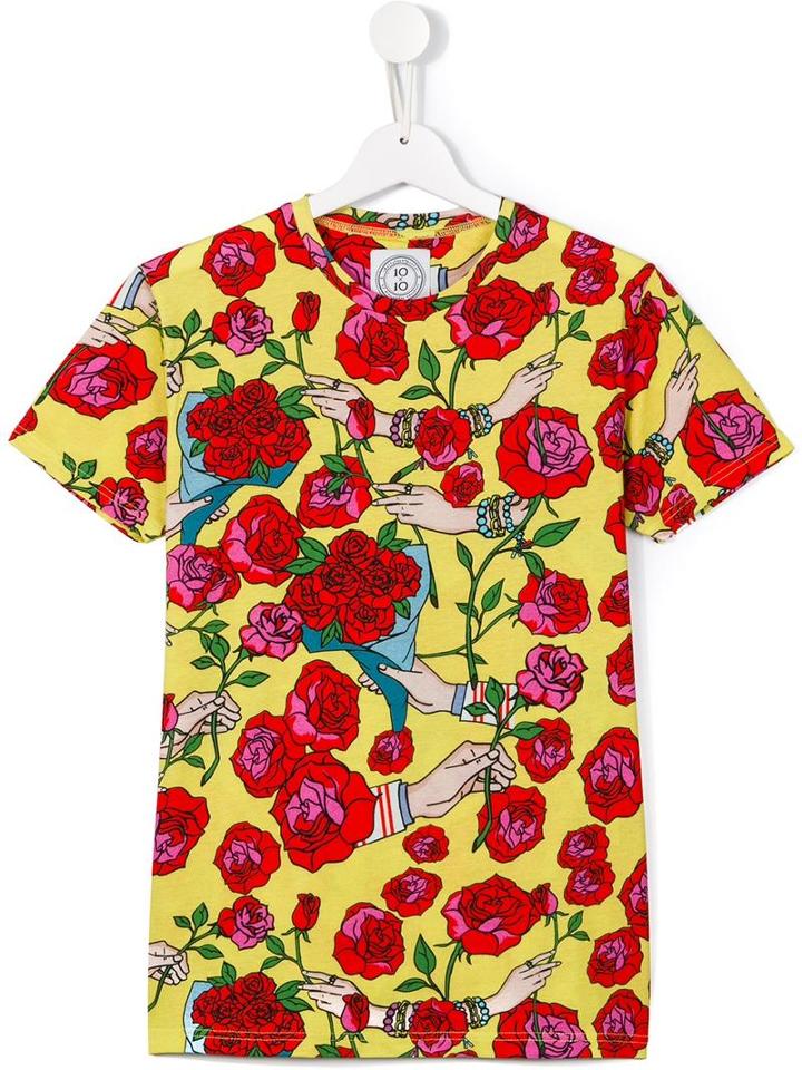 10x10 An Italian Theory Kids Roses Print T-shirt, Girl's, Size: 14 Yrs, Yellow