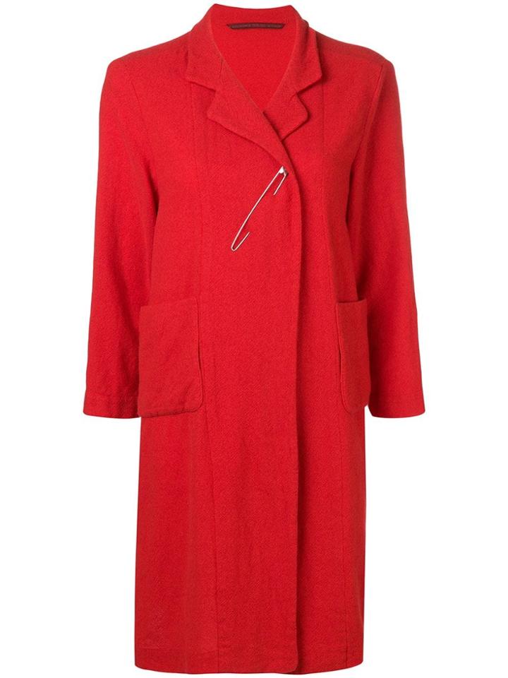 Daniela Gregis Single Breasted Safteypin Coat - Red