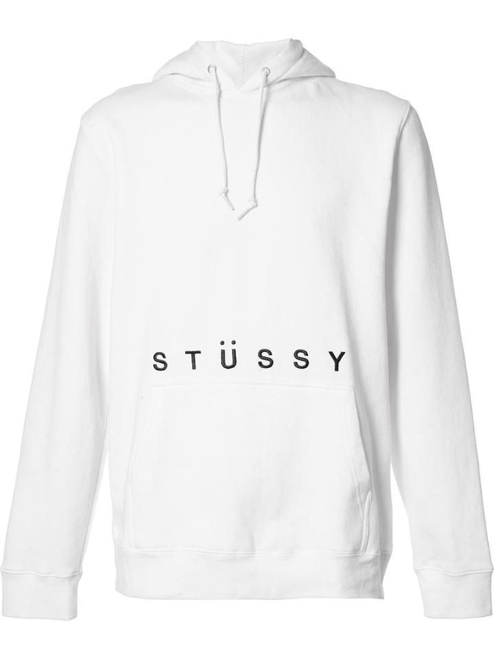 Stussy Logo Print Hoodie, Men's, Size: Xl, White, Cotton/polyester