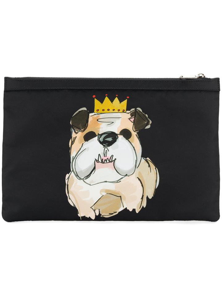 Dolce & Gabbana Dog Print Clutch - Black