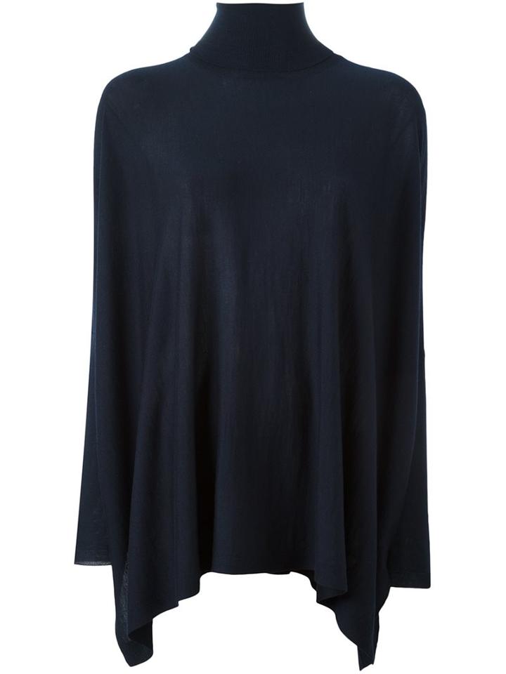 P.a.r.o.s.h. Roll Neck Flared Knitted Blouse, Women's, Size: Small, Blue, Wool