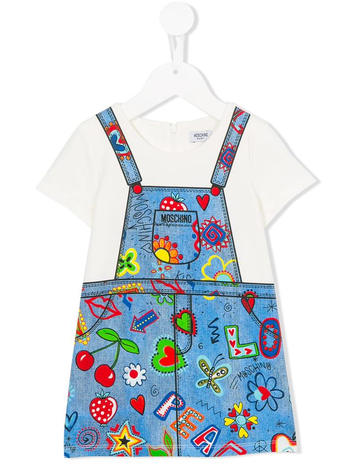 Moschino Kids - Dungaree Print Dress - Kids - Cotton/spandex/elastane - 12 Mth, White