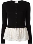 Red Valentino Lace Detail Buttoned Cardigan, Women's, Size: Large, Black, Cotton/polyester/spandex/elastane