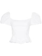 De La Vali Square Neck Puff Sleeve Cotton Blouse - White