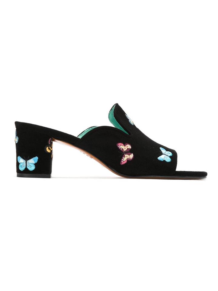Blue Bird Shoes Embroidered Mules - Black