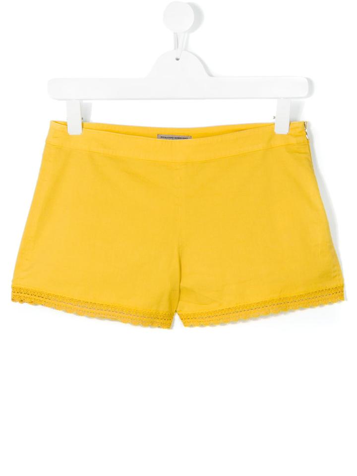 Ermanno Scervino Junior - Crochet Trim Shorts - Kids - Cotton/spandex/elastane - 14 Yrs, Yellow/orange