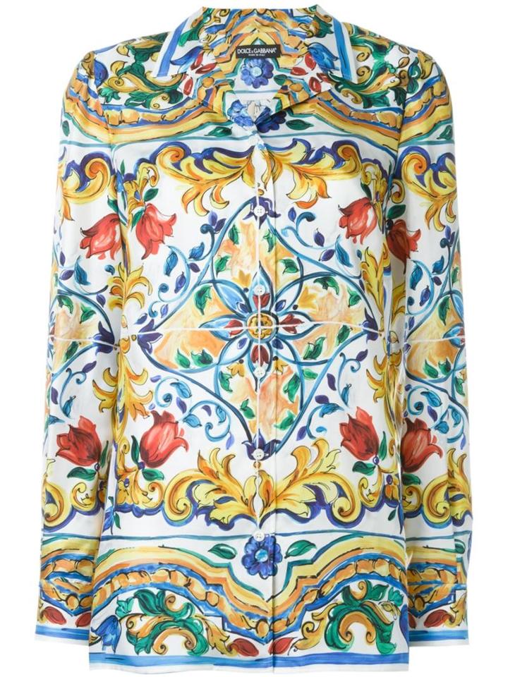 Dolce & Gabbana Majolica Print Shirt, Women's, Size: 42, Silk