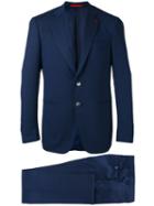 Isaia Formal Suit, Men's, Size: 54, Blue, Wool/spandex/elastane/cupro
