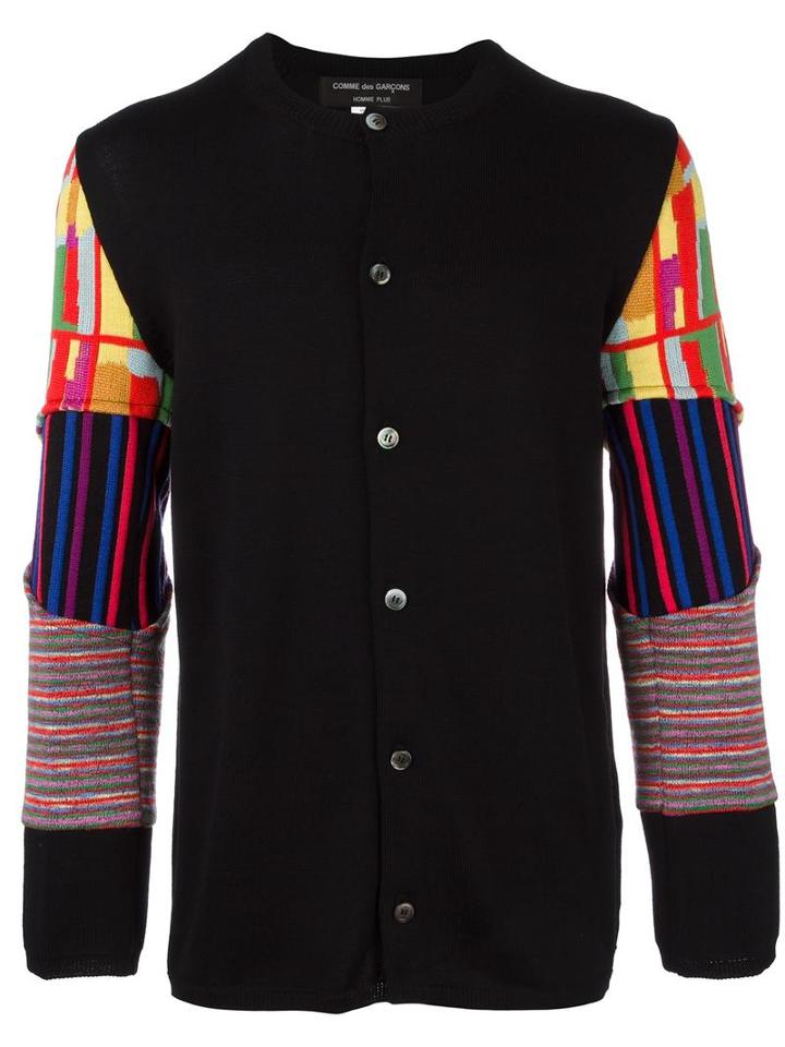 Comme Des Garçons Homme Plus Patterned Sleeves Jumper, Men's, Size: Large, Black, Wool