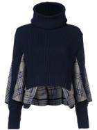 Sacai Cropped Plaid Sweater - Blue
