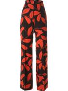 Marni Leaf Print Trousers, Women's, Size: 38, Black, Silk