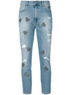 History Repeats Heart Appliqué Cropped Jeans - Blue