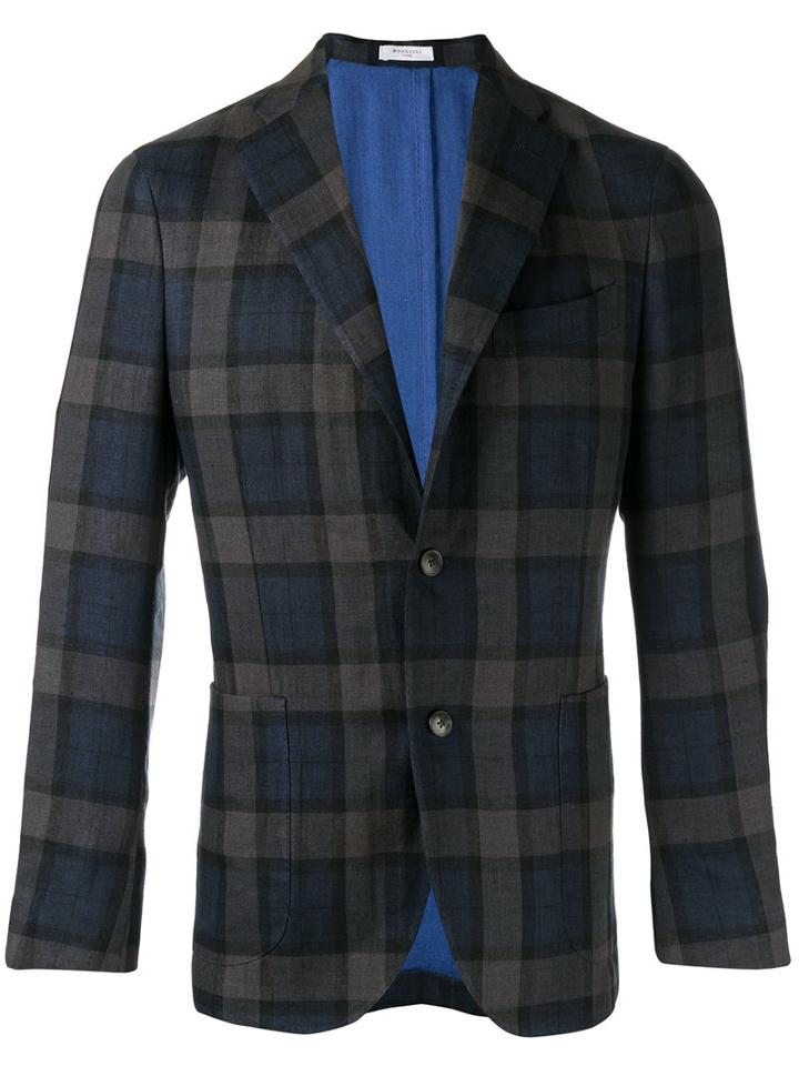 Boglioli Checked Blazer, Men's, Size: 52, Blue, Linen/flax/acetate/cupro
