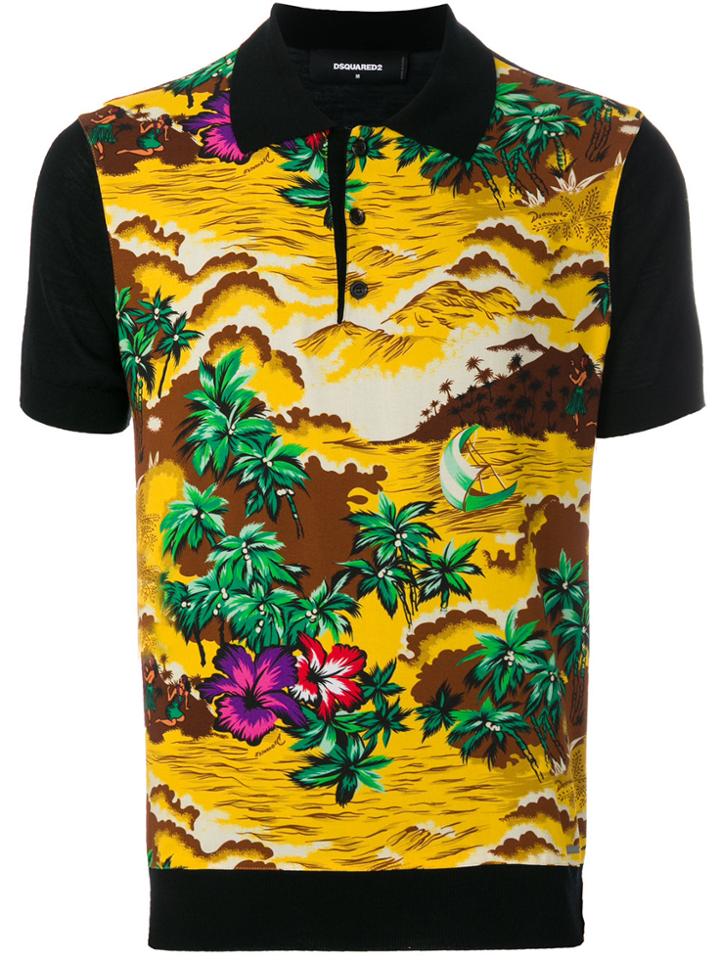 Dsquared2 Hawaii Landscape Print Polo Shirt - Black