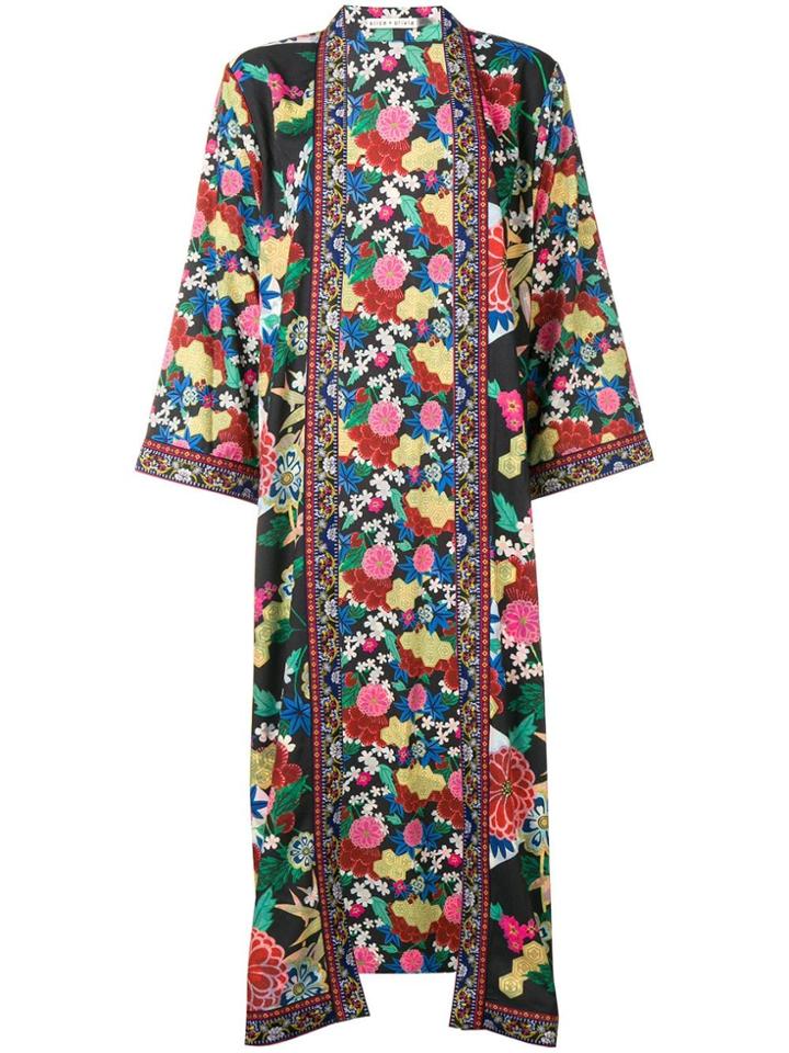 Alice+olivia Long-sleeve Floral Draped Coat - Black