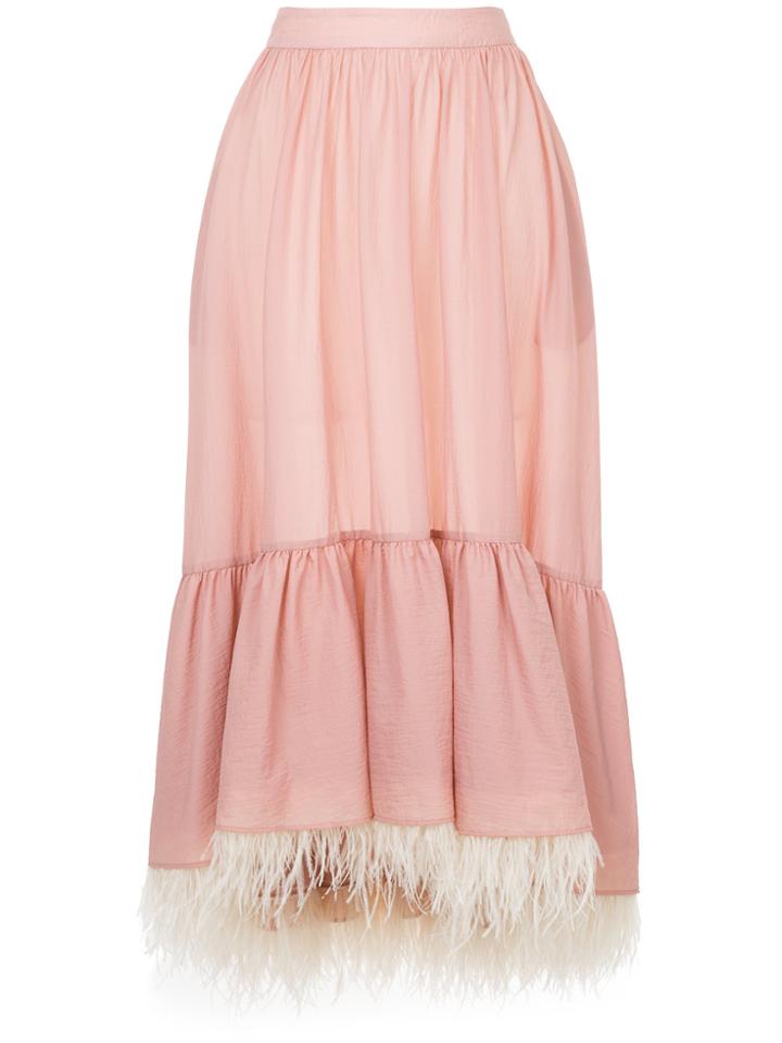 Huishan Zhang Feather Hem Full Skirt - Pink & Purple