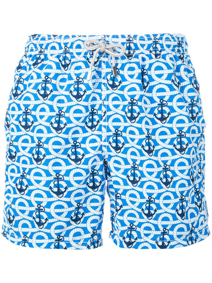 Mc2 Saint Barth - Anchor Printed Swim Shorts - Men - Polyamide/polyester/spandex/elastane - Xxl, Blue, Polyamide/polyester/spandex/elastane