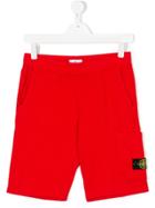 Stone Island Junior Logo Patch Track Shorts - Red