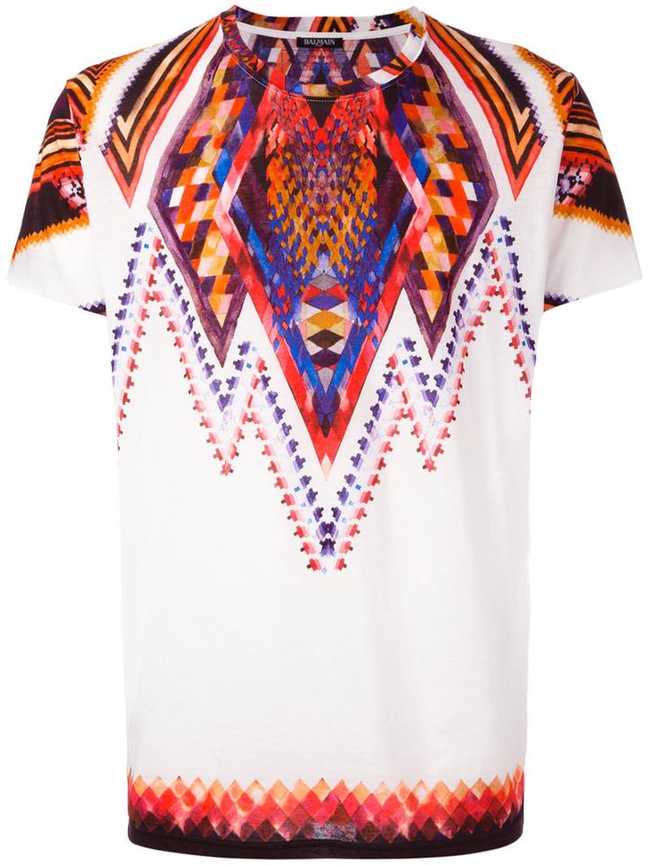 Balmain Folkloric Print T-shirt, Men's, Size: Xs, White, Cotton