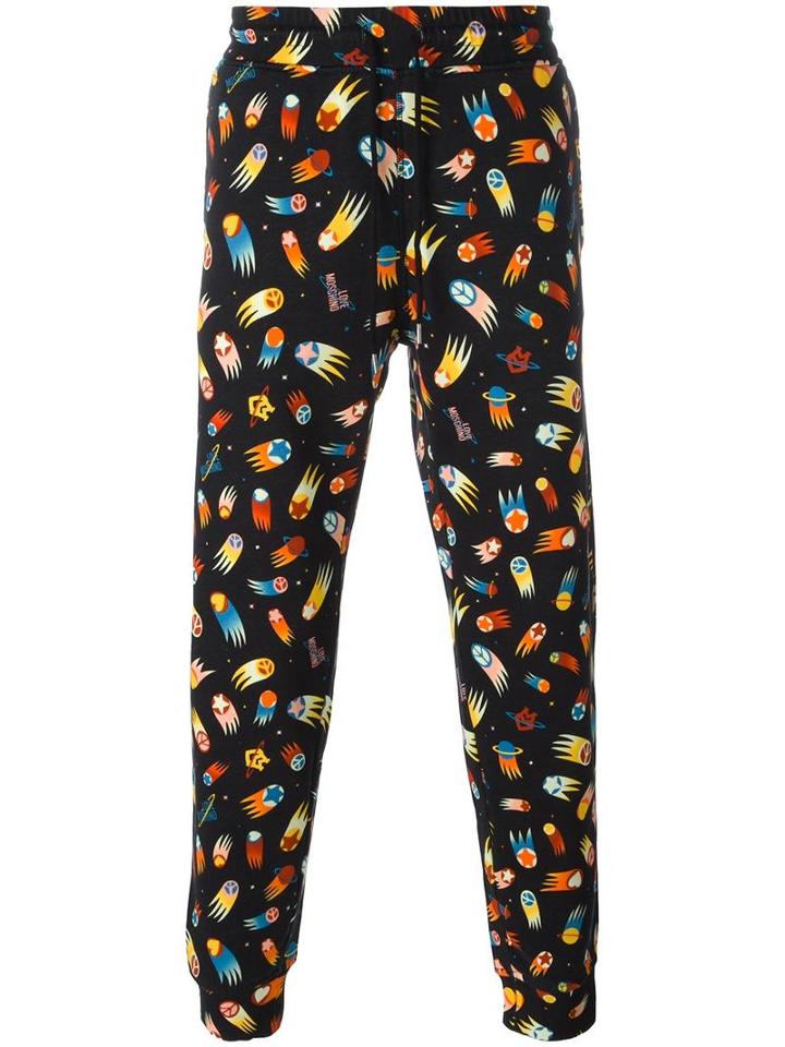 Love Moschino Printed Track Pants, Men's, Size: Large, Black, Cotton/polyester