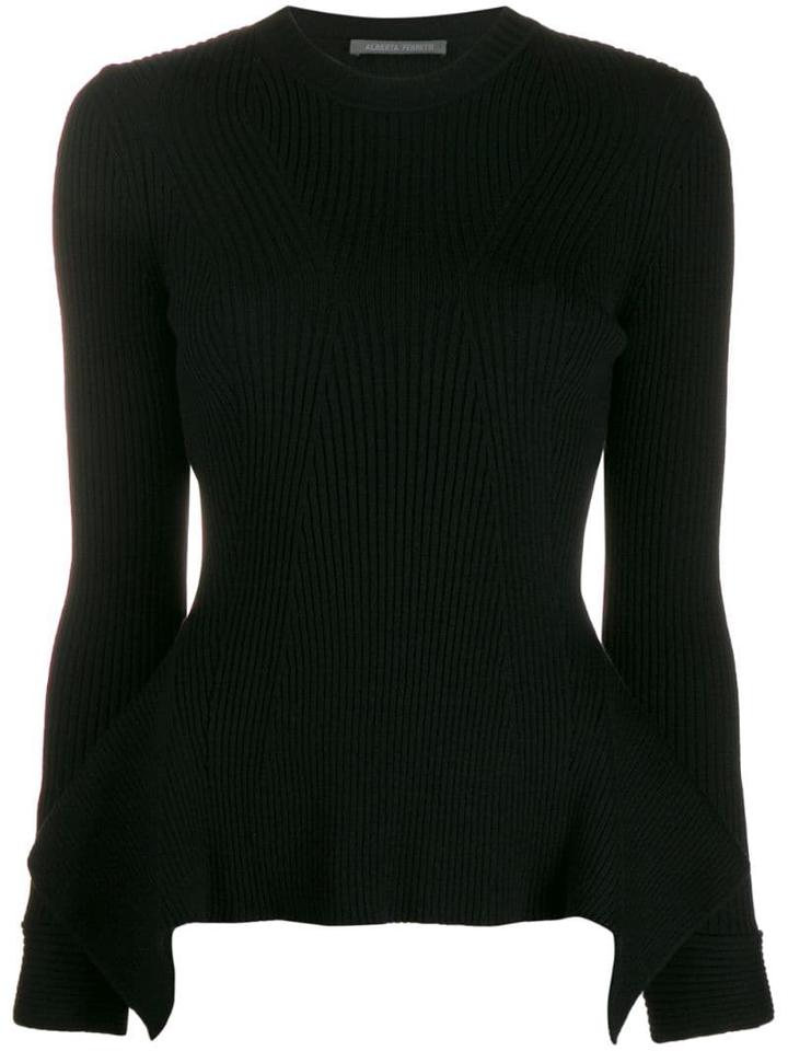 Alberta Ferretti Frill-hem Ribbed Jumper - Black