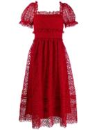 Self-portrait Lace Puff Sleeve Midi Dress - Red