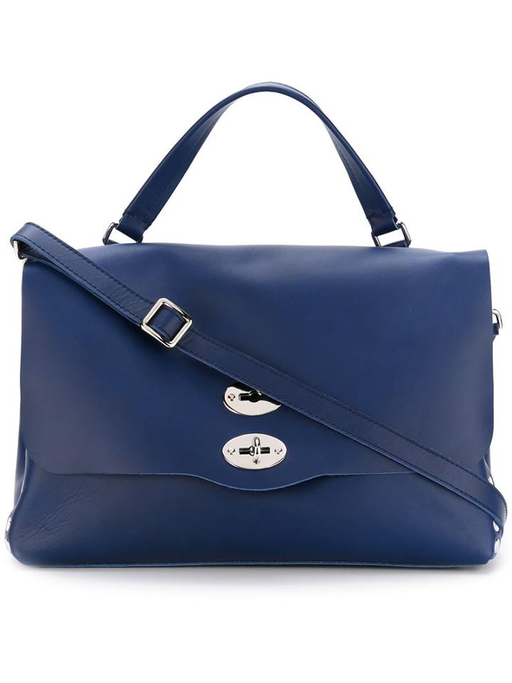 Zanellato Large Postina Satchel, Women's, Blue, Calf Leather/leather