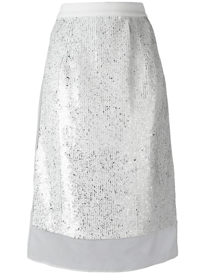 Jil Sander Sequin Layer Skirt, Women's, Size: 38, White, Polyester/polyamide/viscose/silk