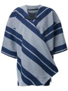 Muller Of Yoshiokubo Contrast Striped Print Poncho, Women's, Blue, Cotton/acrylic/nylon/wool