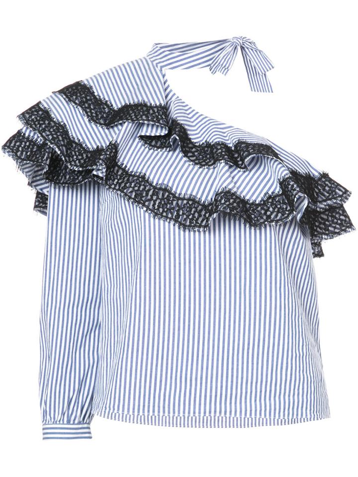 Veronica Beard Striped Asymmetric Blouse - Blue