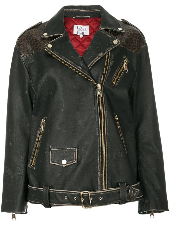 Tommy Hilfiger Leopard Print Panel Biker Jacket - Black