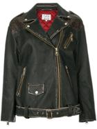 Tommy Hilfiger Leopard Print Panel Biker Jacket - Black