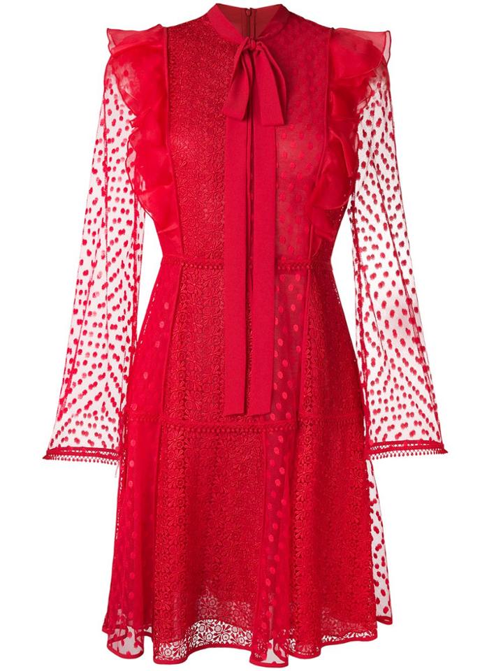 Giamba Lace Embroidered Flared Dress