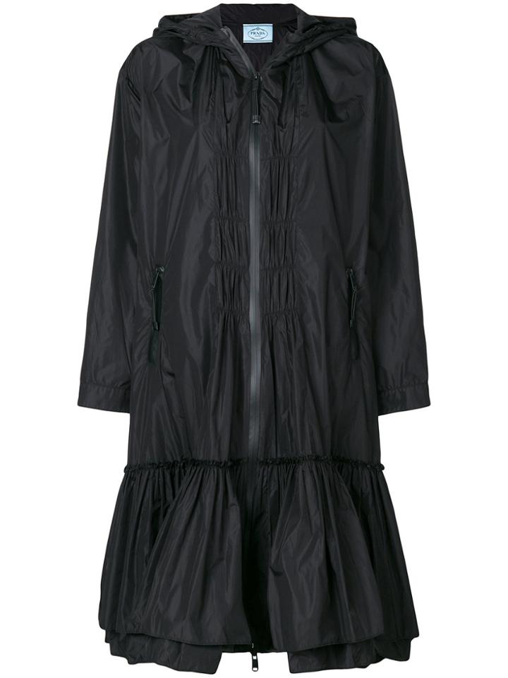 Prada Flared Single Breasted Parka - Black