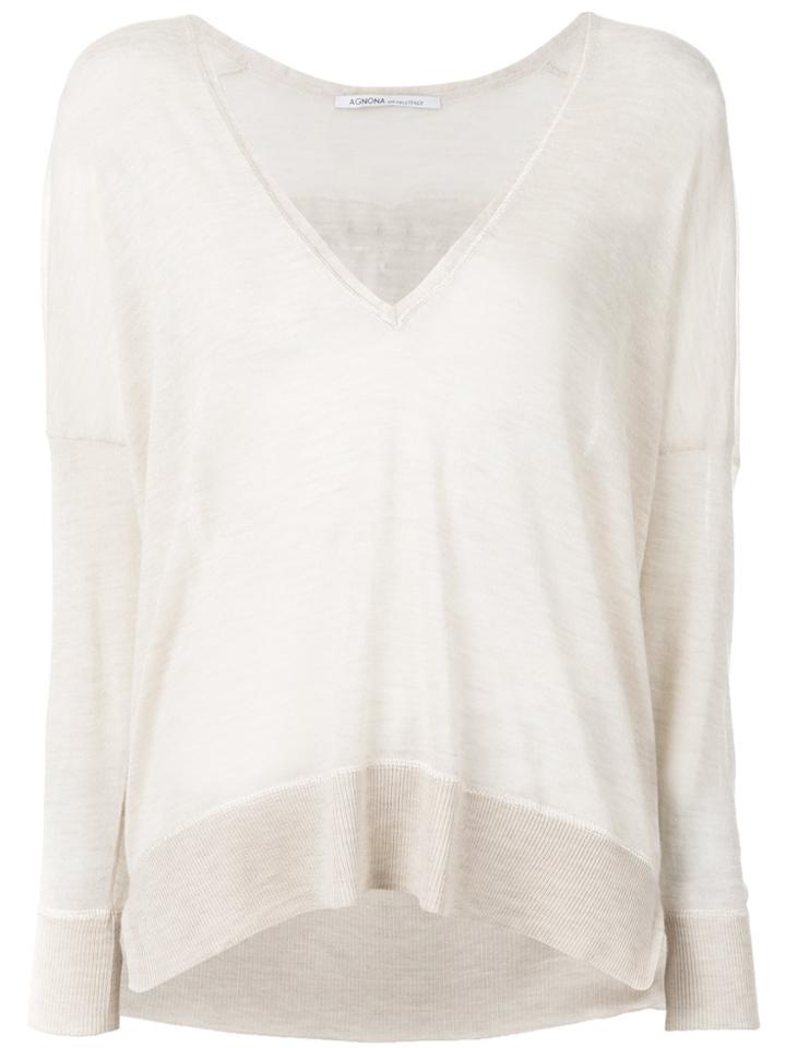 Agnona Cashmere V-neck Top - Nude & Neutrals