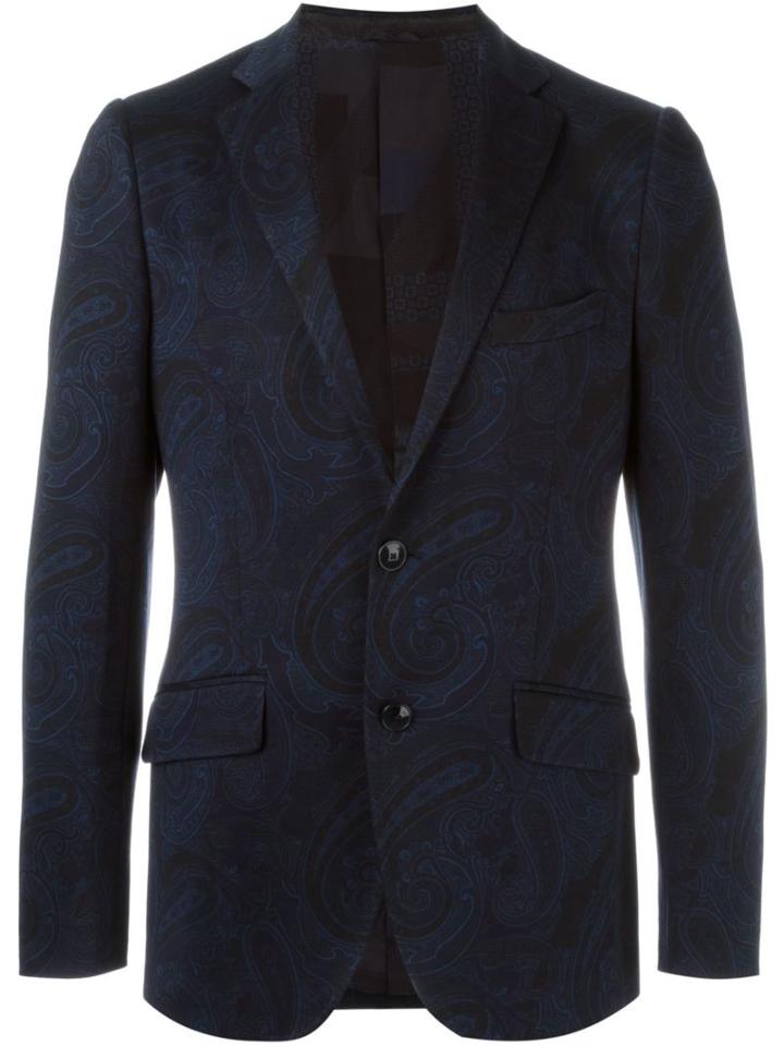 Etro Paisley Print Blazer, Men's, Size: 52, Blue, Cotton/polyamide/silk/viscose
