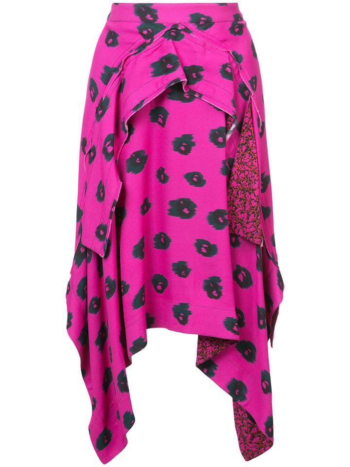Proenza Schouler Asymmetrical Printed Midi Skirt - Pink & Purple