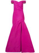 Monique Lhuillier Off The Shoulder Faille Gown - Pink & Purple
