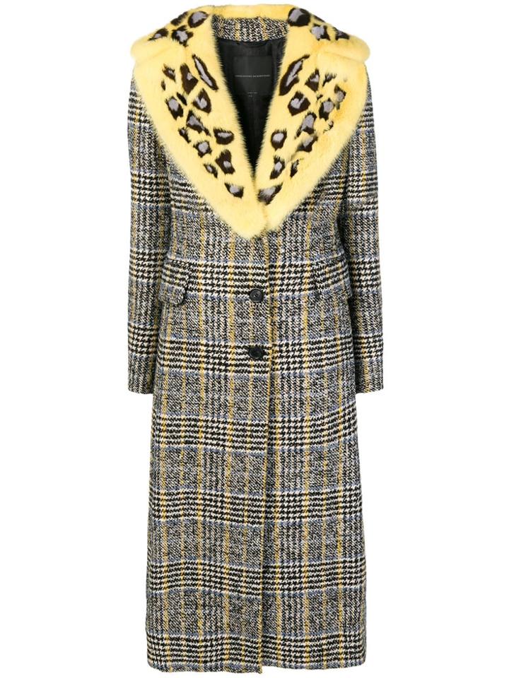Ermanno Scervino Checked Leopard Print Collar Coat - Black